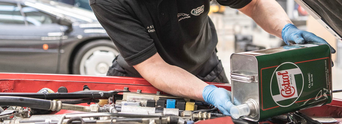 The Jaguar Heritage Workshop only uses Castrol Vintage Oils