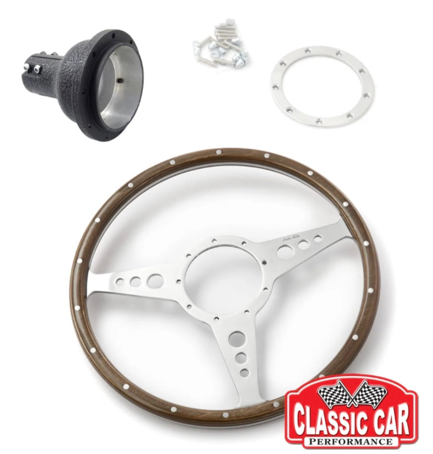 Moto-Lita Steering Wheel Conversion Kit - 15" Slotted - Austin Healey Non-Adjustable Steering Column
