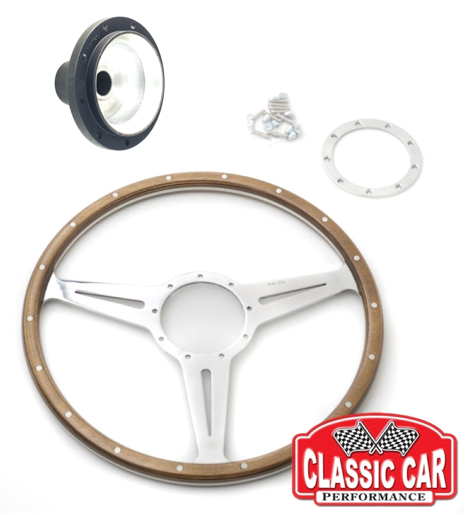 Moto-Lita Steering Wheel Conversion Kit - 15" Slotted - Austin Healey Non-Adjustable Steering Column