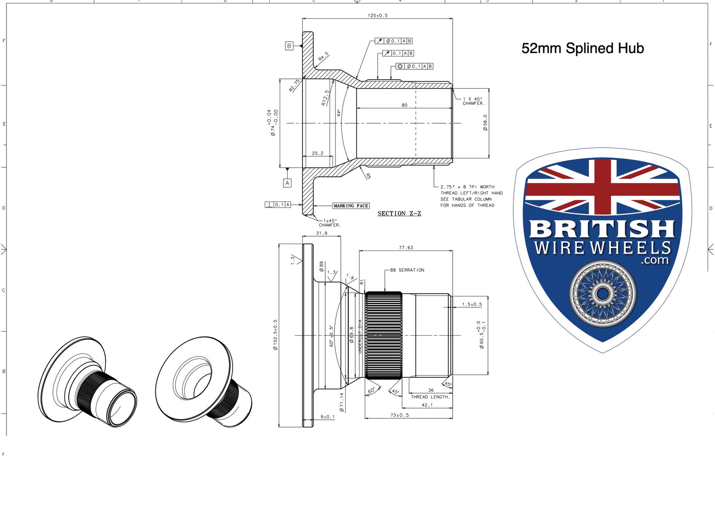 Undrilled 52mm Splined Hubs (Type 52)